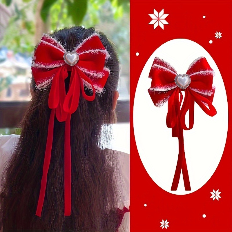 Christmas Red Velvet Big Bow Girls New Year Hair Accessories - Temu