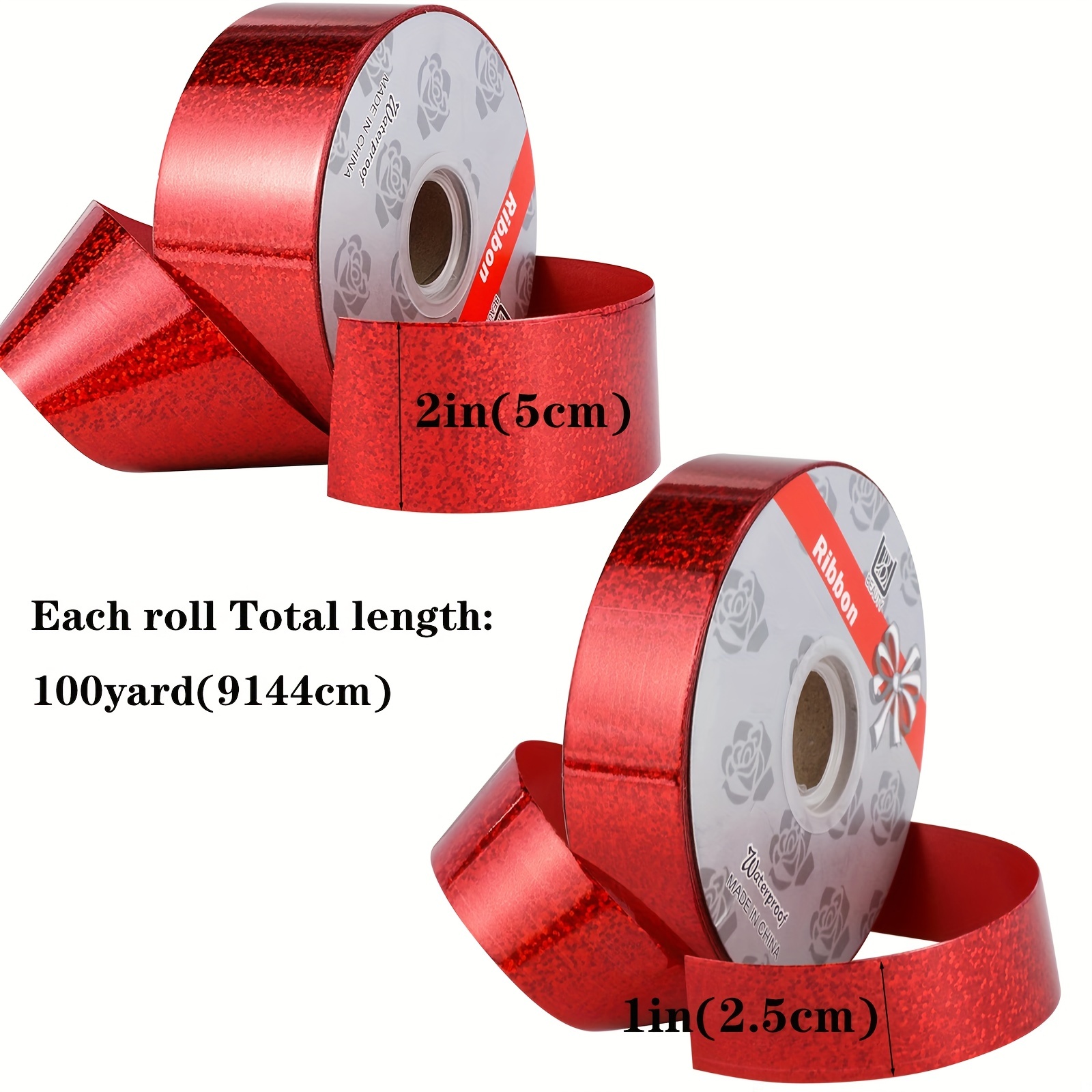 1inch x 100yards Waterproof Ribbon,Red Curling Ribbon for Gifts Package  Wrapping,Bows, Crafting, Wedding.