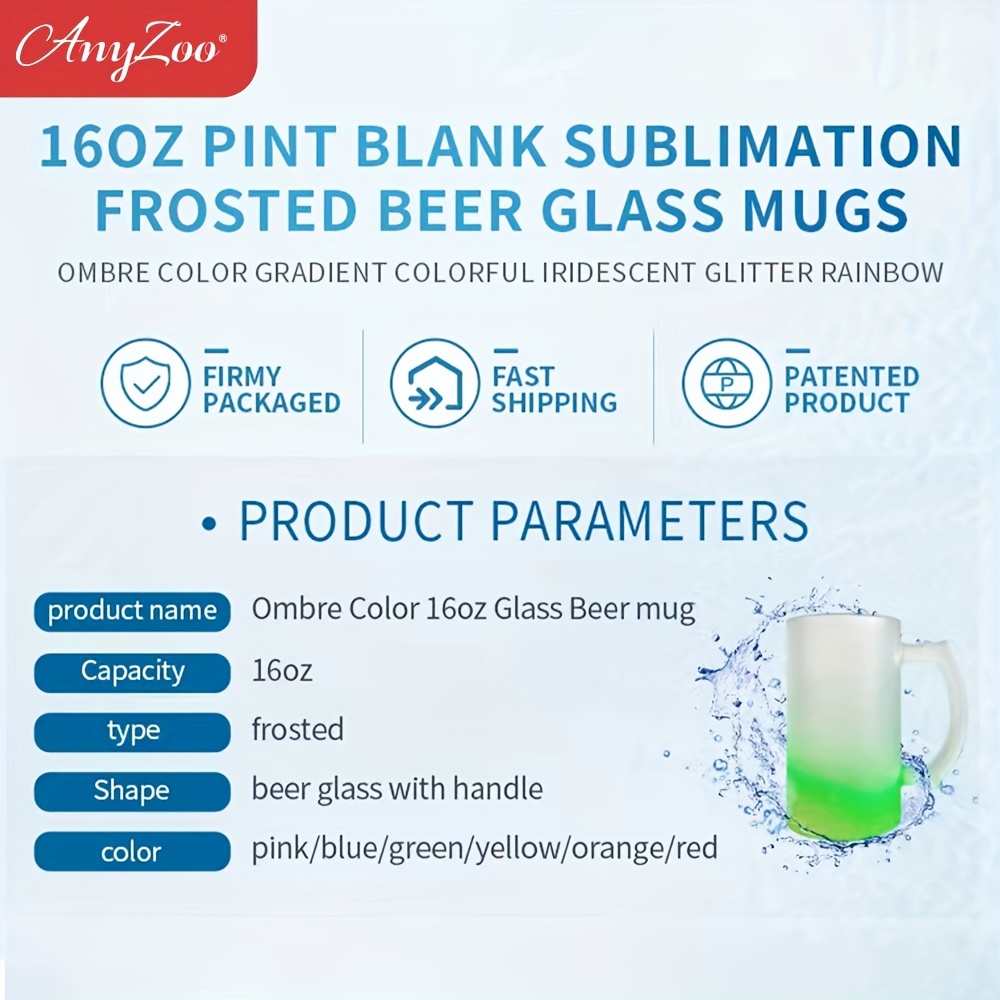 16oz Frosted Glass Beer Mug Dye Sublimation Blank
