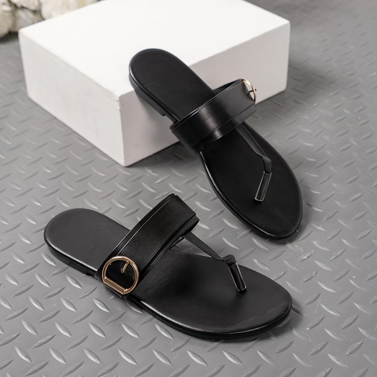 solid color thong sandals women s buckle belt soft sole details 4