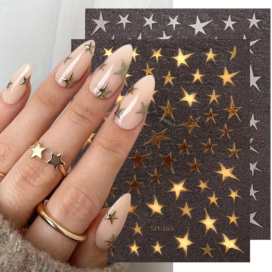 4pcs Pink Gold Locked Heart Star Moon Nail Stickers Y2K Cute Bronzing  Golden Heart Star Butterfly Pattern Nail Art Decals Manicure Decor DIY  Adhesive Sliders