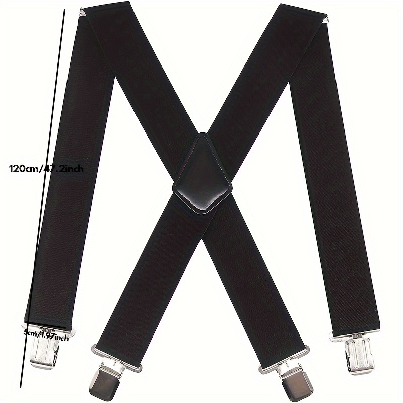 Mens Suspenders With 6 Metal Protection Clips Elastic Adjustable Y