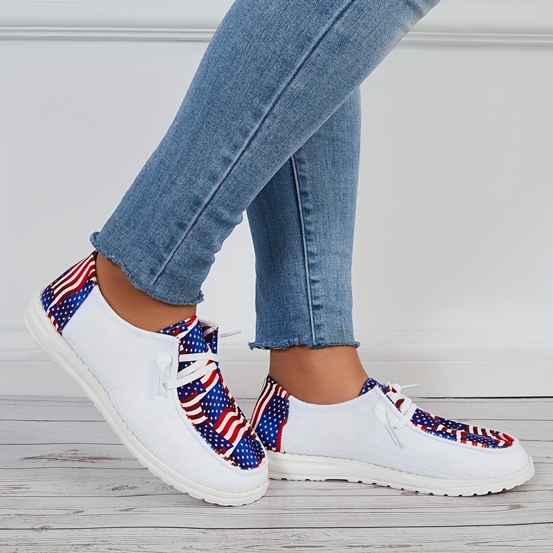 Zapatos De Lona Con Estampado De Bandera Americana Zapatos C modos Y Ligeros Para Mujer Para Exteriores