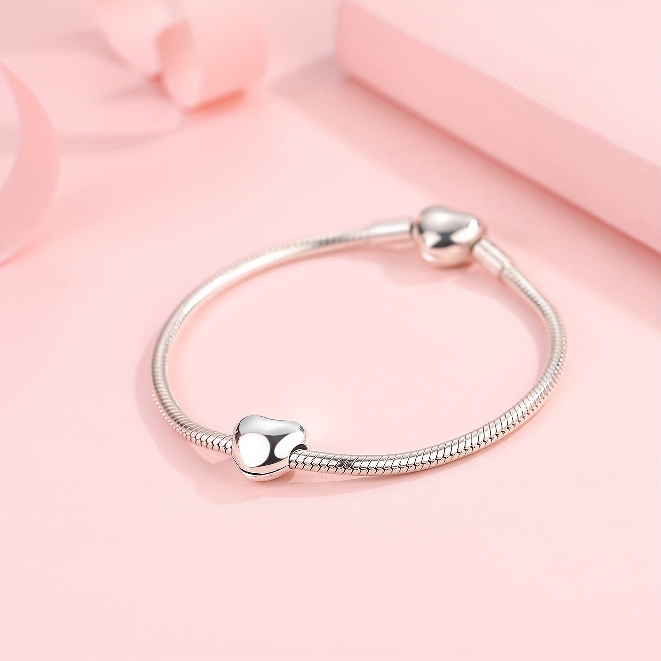 925 Silver Heart Shape Positioning Buckle Charm Beads