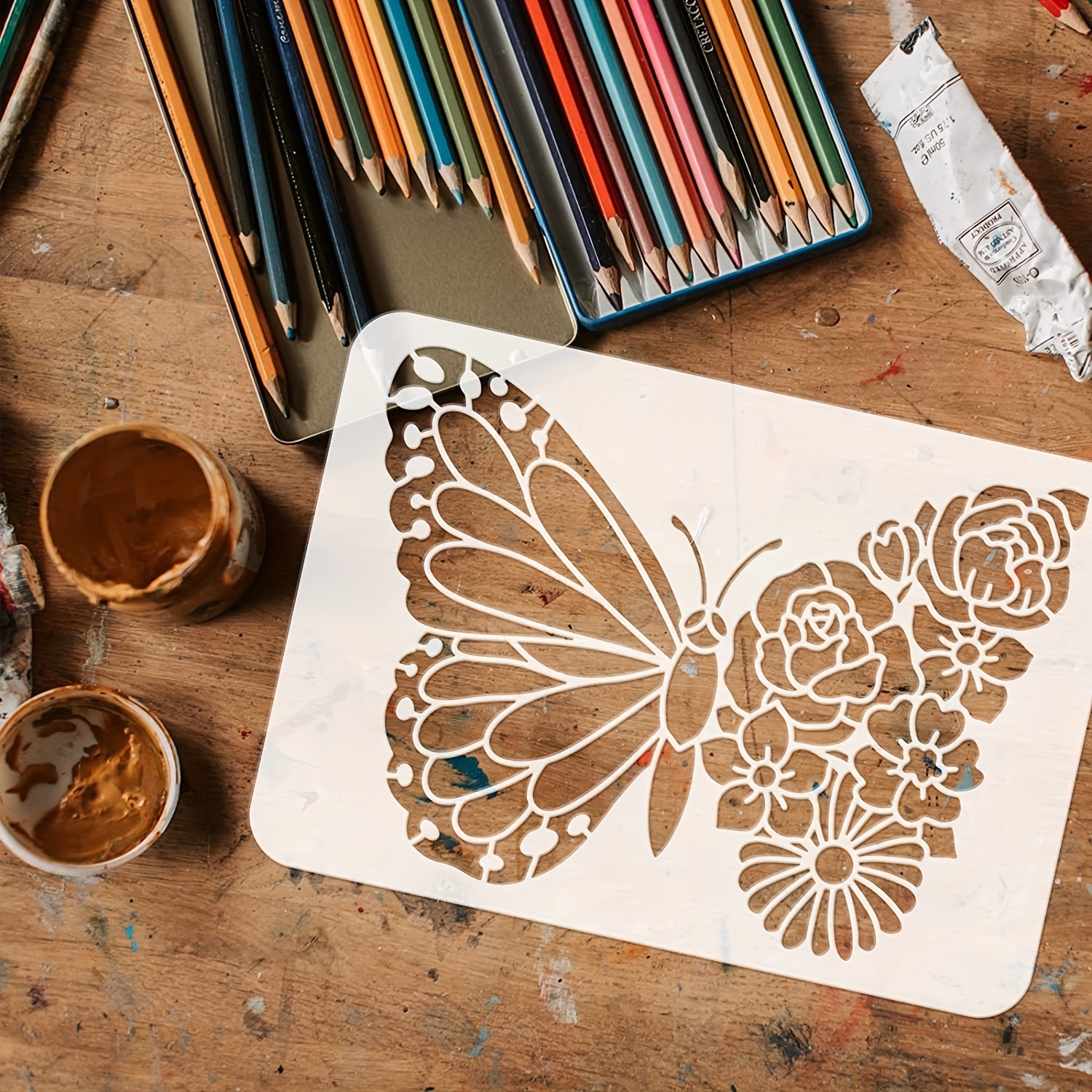 Flower Stencil For Painting Bee Rose Butterfly Stencil - Temu