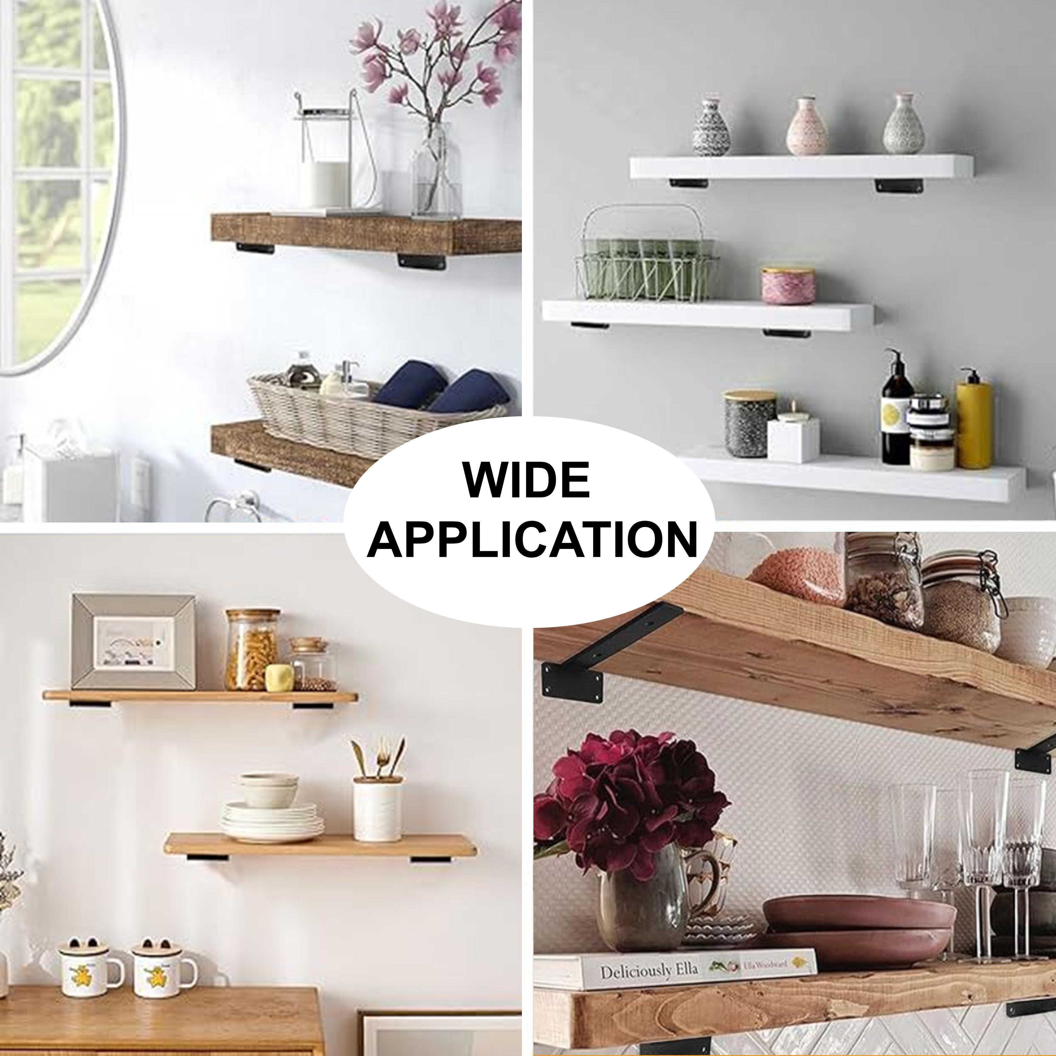 2pcs/4pcs 6 8 10 12inches Black Hidden Invisible L Shelves Brackets With Screws, Floating Hidden Shelf Brackets Heavy Duty Cast Iron Shelf Brackets Industrial L Iron Metal Shelf Brackets Hardware Supports For DIY & Wall Shelves Storage.