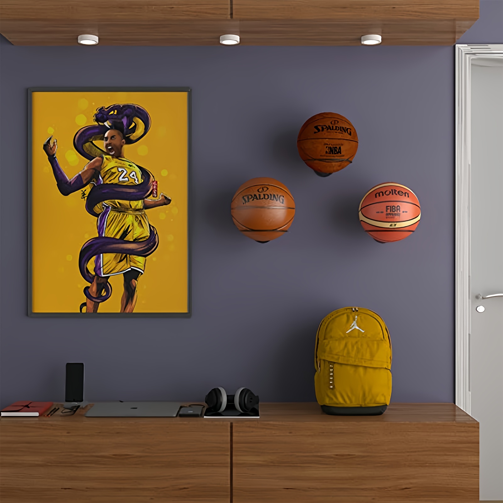 Supports de ballons muraux, support d'affichage de stockage de basket-ball  en fer, support de ballon de football et de rugby, gain de place pour la  décoration intérieure, 3 pièces