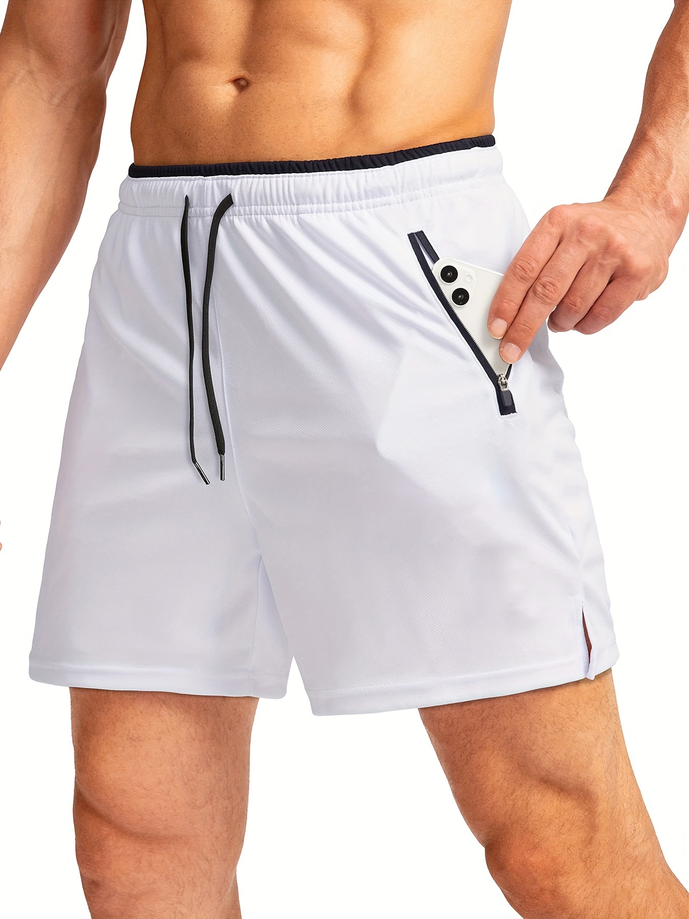 mens quick dry running shorts zipper pockets inch wide non