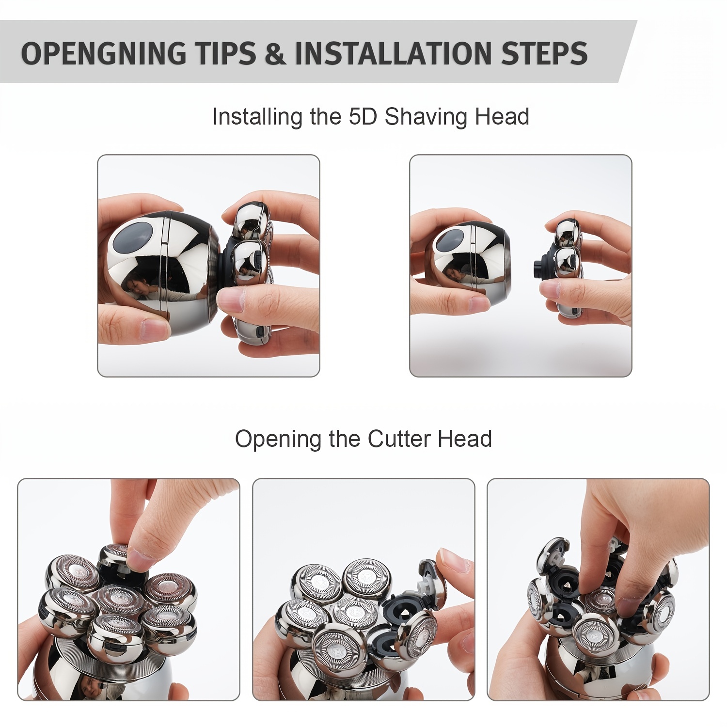 Replacement Head for Electric Shaver, 5D Head Shaver Replacement Blade,  Electric Razor Shaver Head, Easy Install