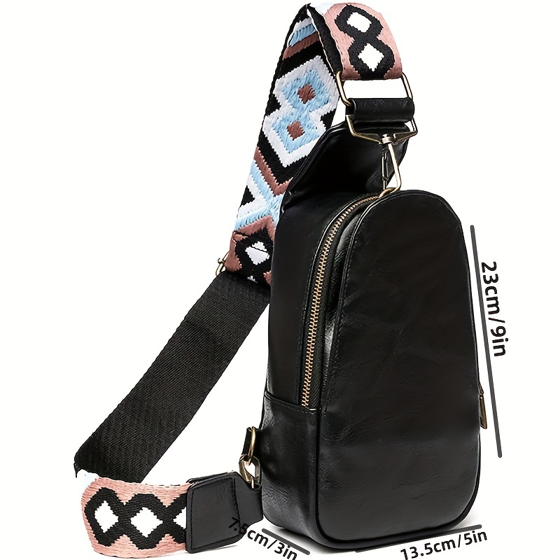 Geometric Graphic Sling Bag, Fashion Shoulder Chest Bag, Wide Strap Multi Zipper Crossbody Purse,Temu