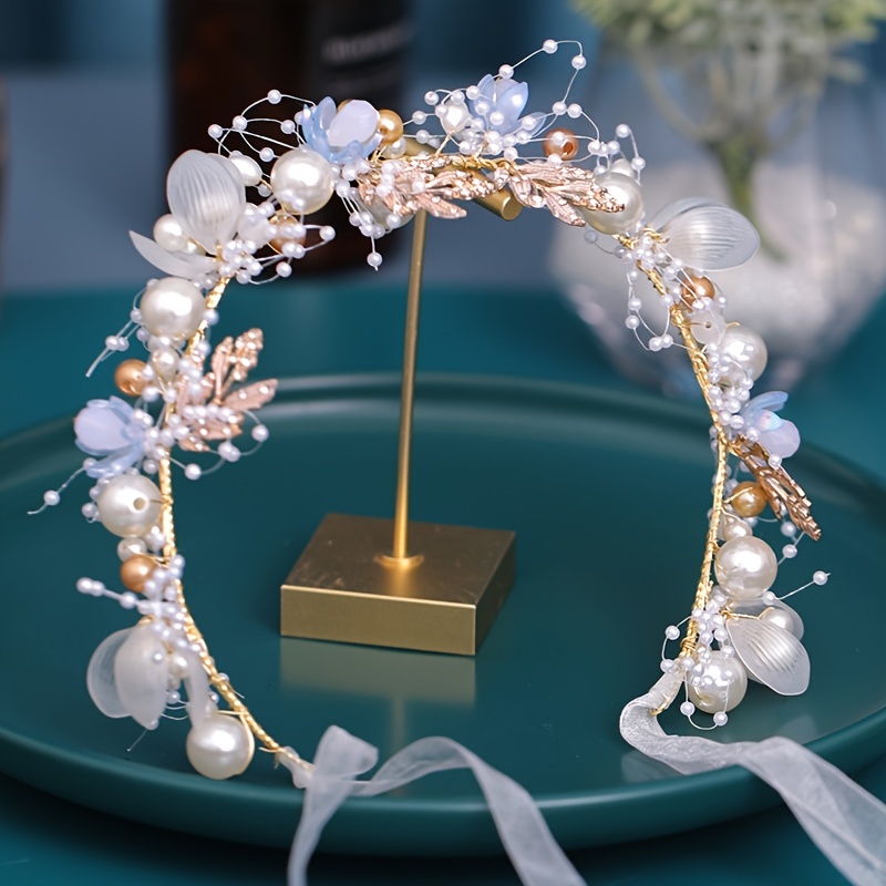 Tiara Floral Niñas Diadema Cristal Perlas Imitación Tocado - Temu