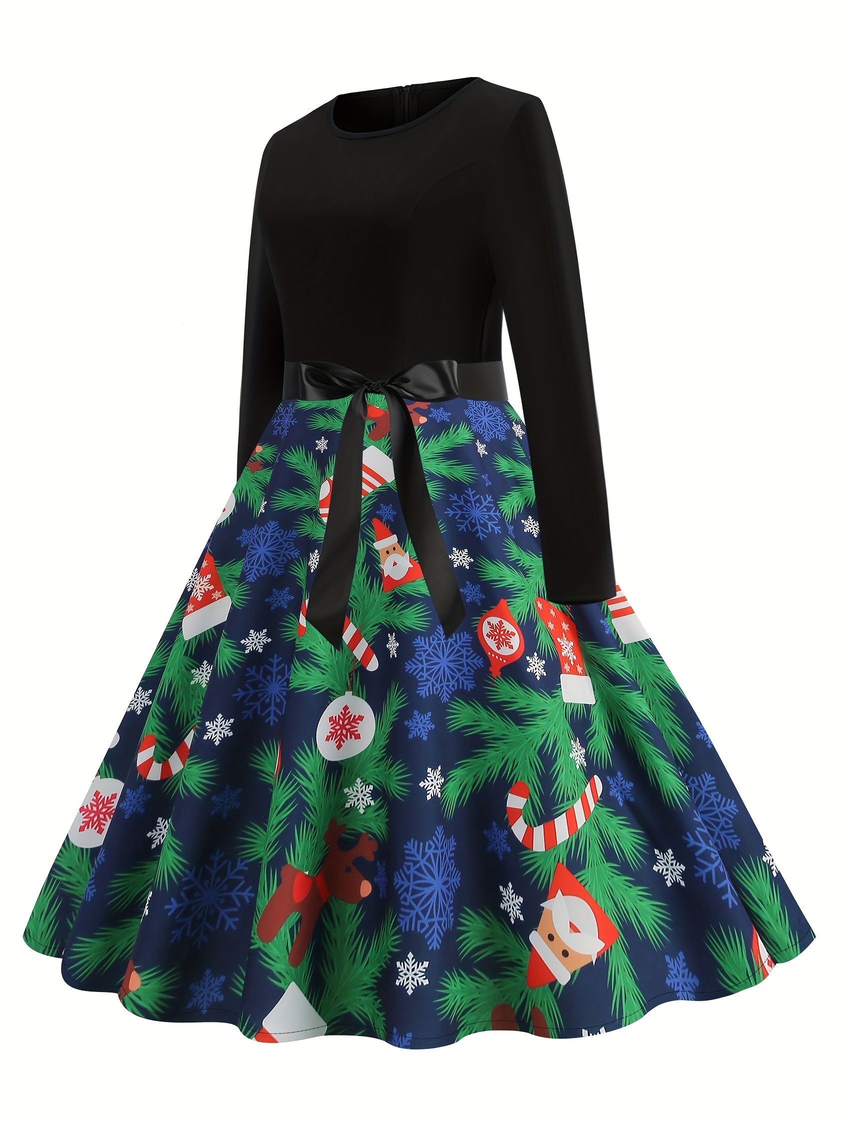 white christmas dresses Deer and Tree Print Christmas Party Evening Winter Dress Women V-Neck –  jetechband main image 1