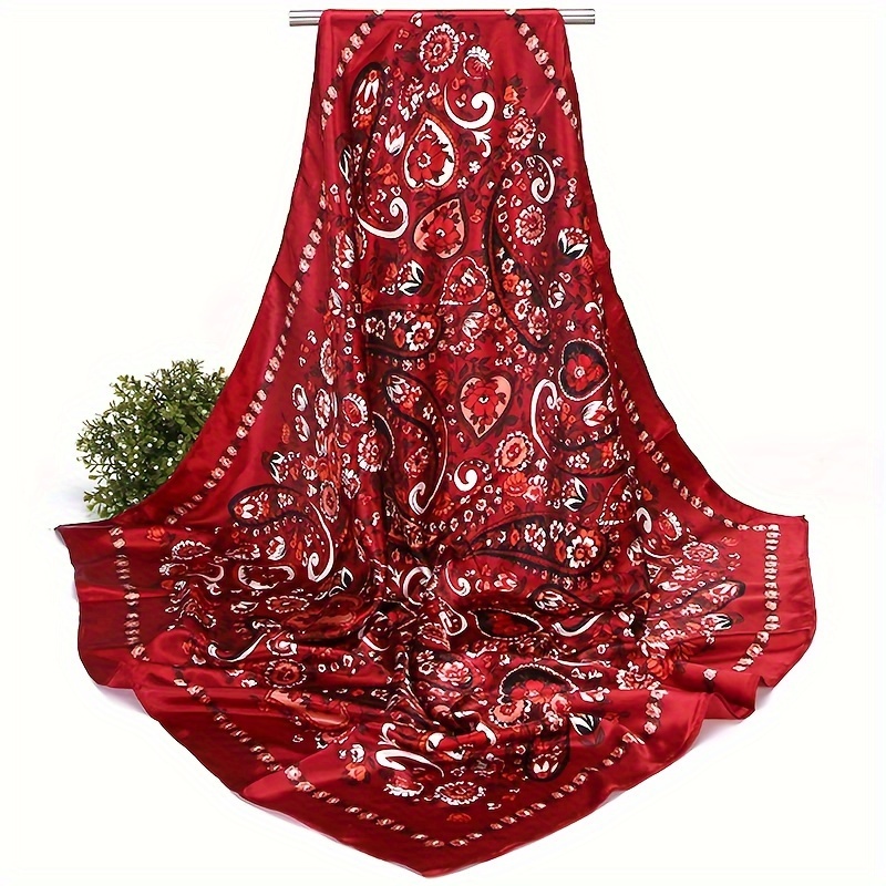 TEMU Foulard carré imprimé de 35,4 pouces, foulard de mode, vêtement d'extérieur décontracté, châle polyvalent, foulard en satin