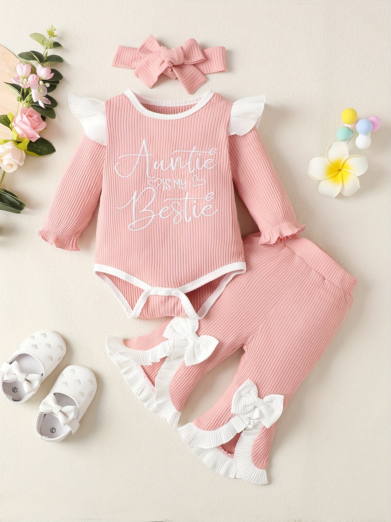 Newborn Baby Girl Clothes Infant Baby Romper +Pants + Headband Outfits Set,Temu