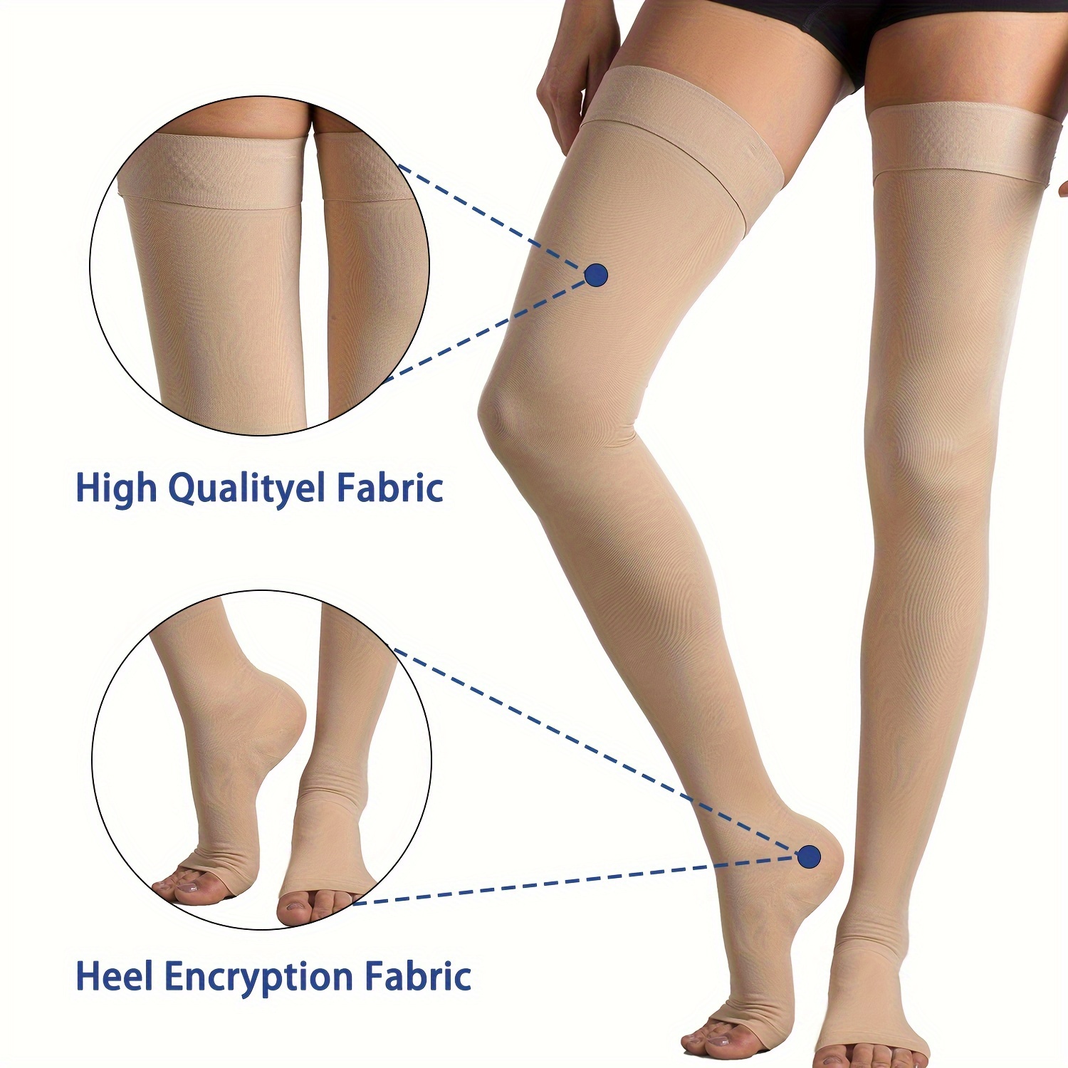 Open Toe Thigh High Compression Stockings Women Men Firm 20 - Temu