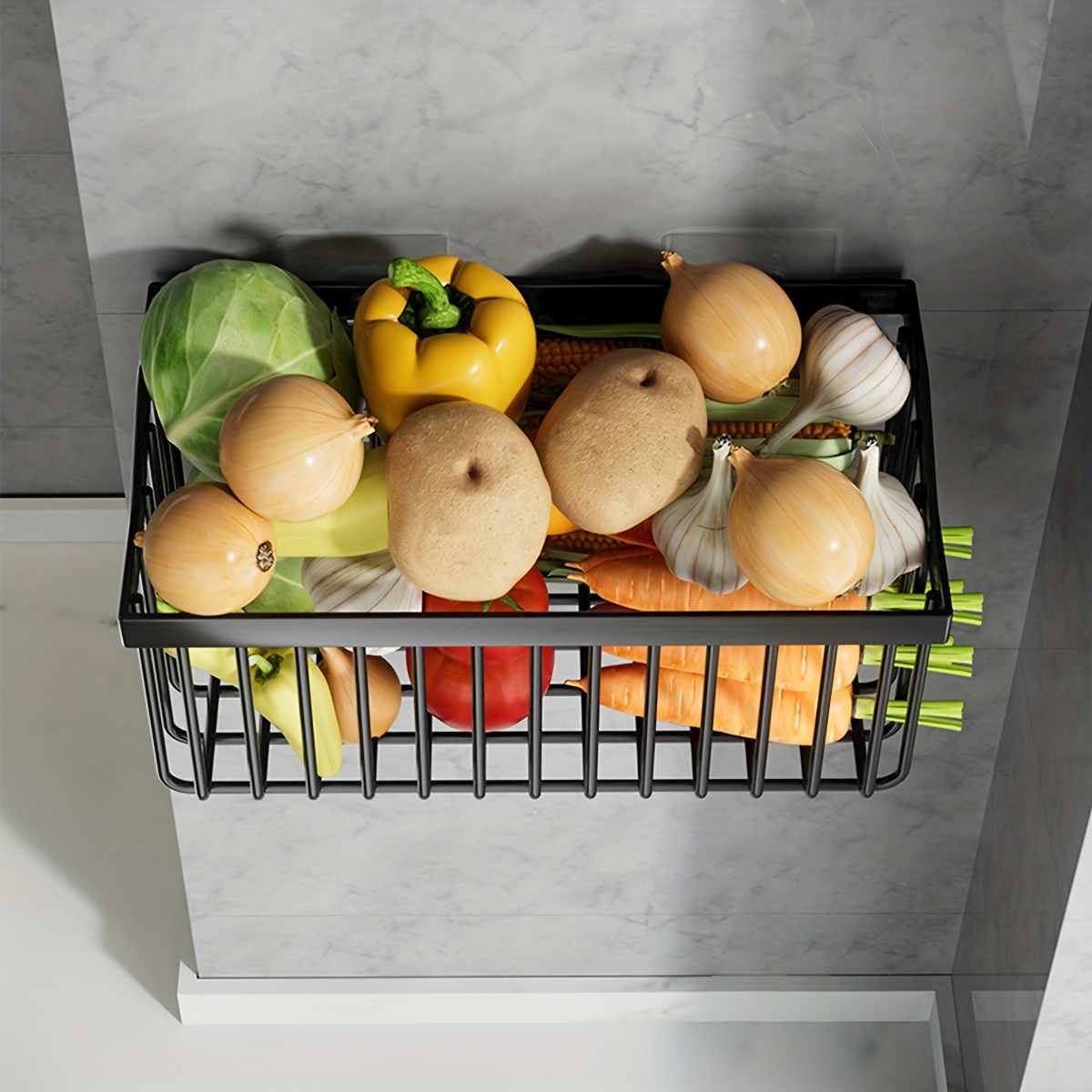 Wall Mounted Metal Dish Drying Rack Fruit Vegetable Storage Basket