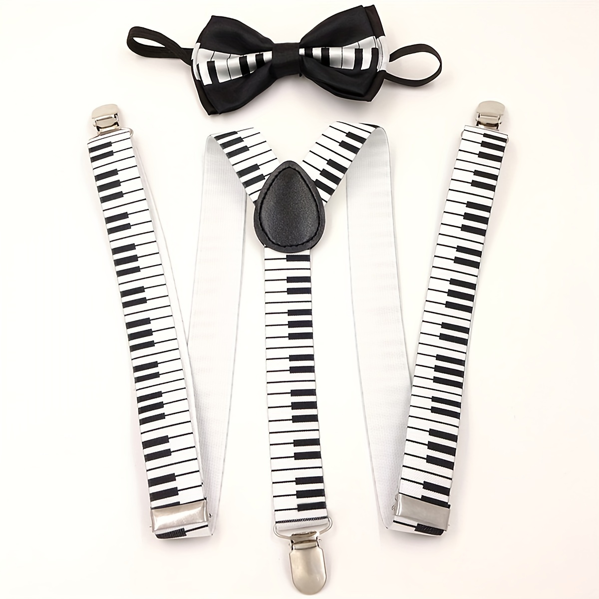 

1 Set Adjustable Piano Keyboard Pattern Suspenders And Bow Tie Set, Costume Accessory, Music Party Supplie, Men's Suspenders, Music Teacher Gift