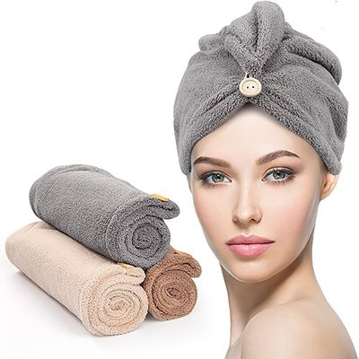 1pc Hair Towel Wrap Hair Drying Towel With Button Microfiber Hair Towel Dry  Hair Hat Bath Hair Cap | High-quality & Affordable | Temu