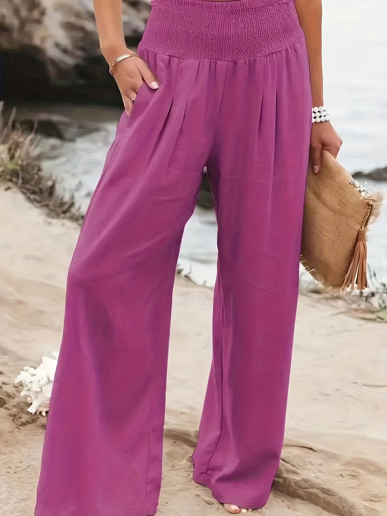 Women's Wide Leg Pants Fashion Purple Loose Female Trousers Casual