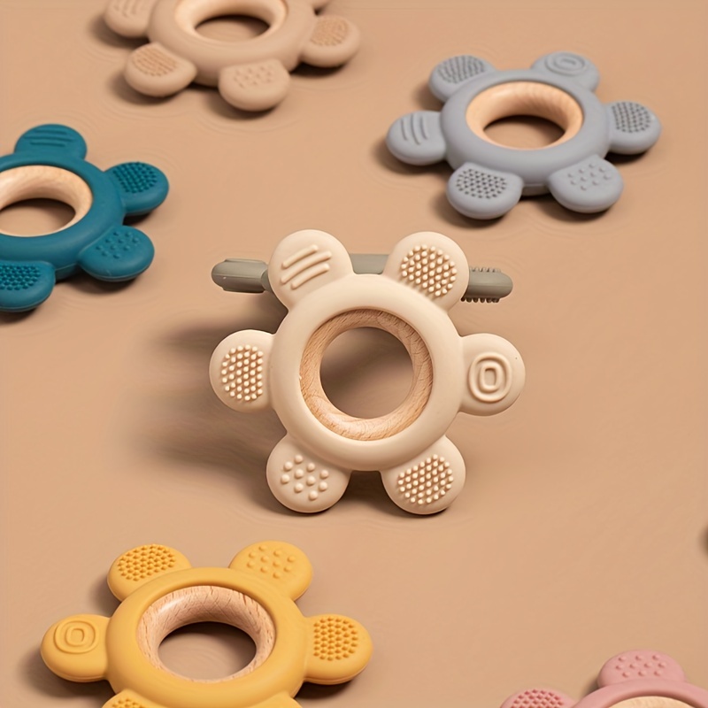 Baby Silicone Wooden Teether Toy, Infant Teething Ring