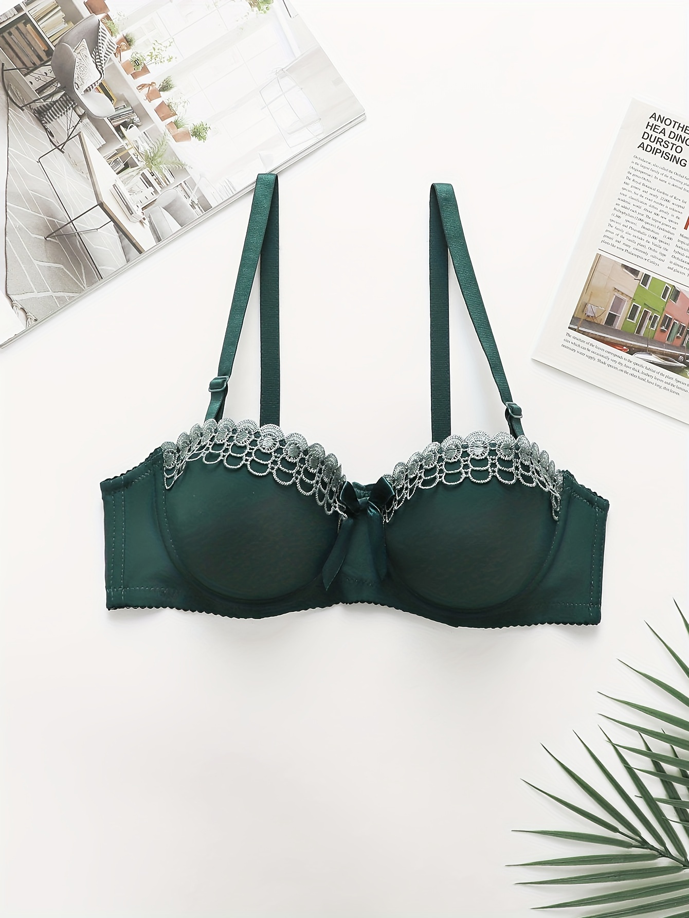 Women's Solid Lace Embroidery Push Up Padded Bra Small - Temu