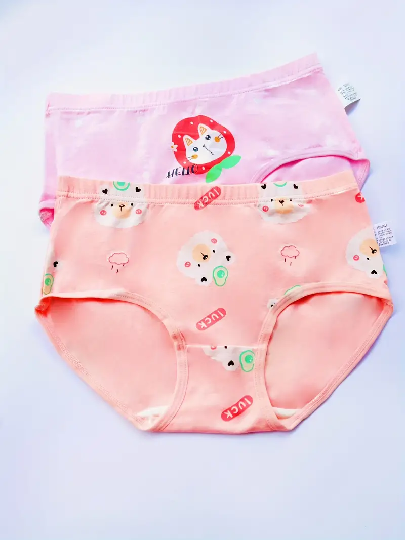 2pcs Toddler Girls Briefs Cartoon Print Cute Bottoming Underwear Comfy  Breathable Panties