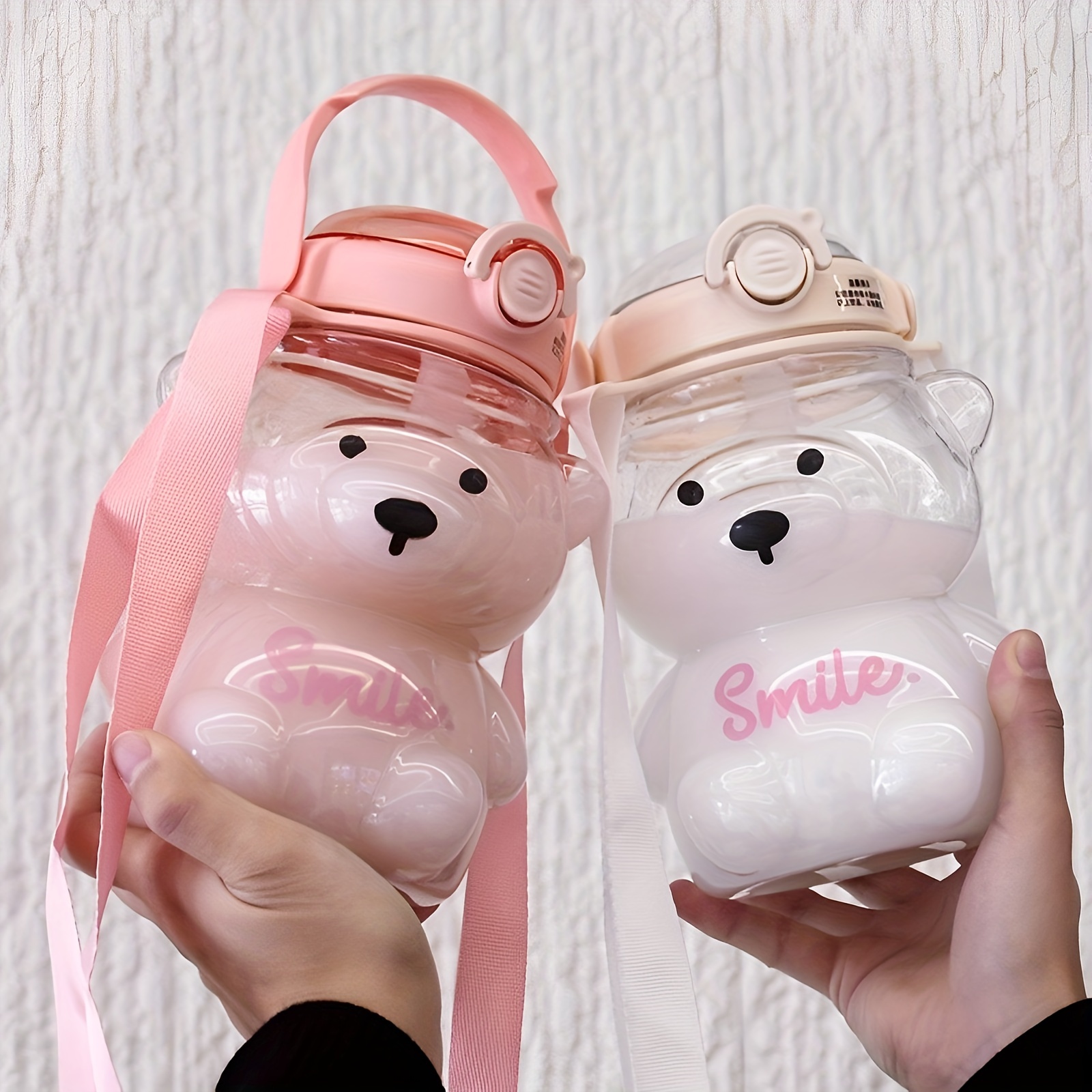 005】800ml 26oz Cute Bear Cover Plastic Water Cup Straw Cupwith 5