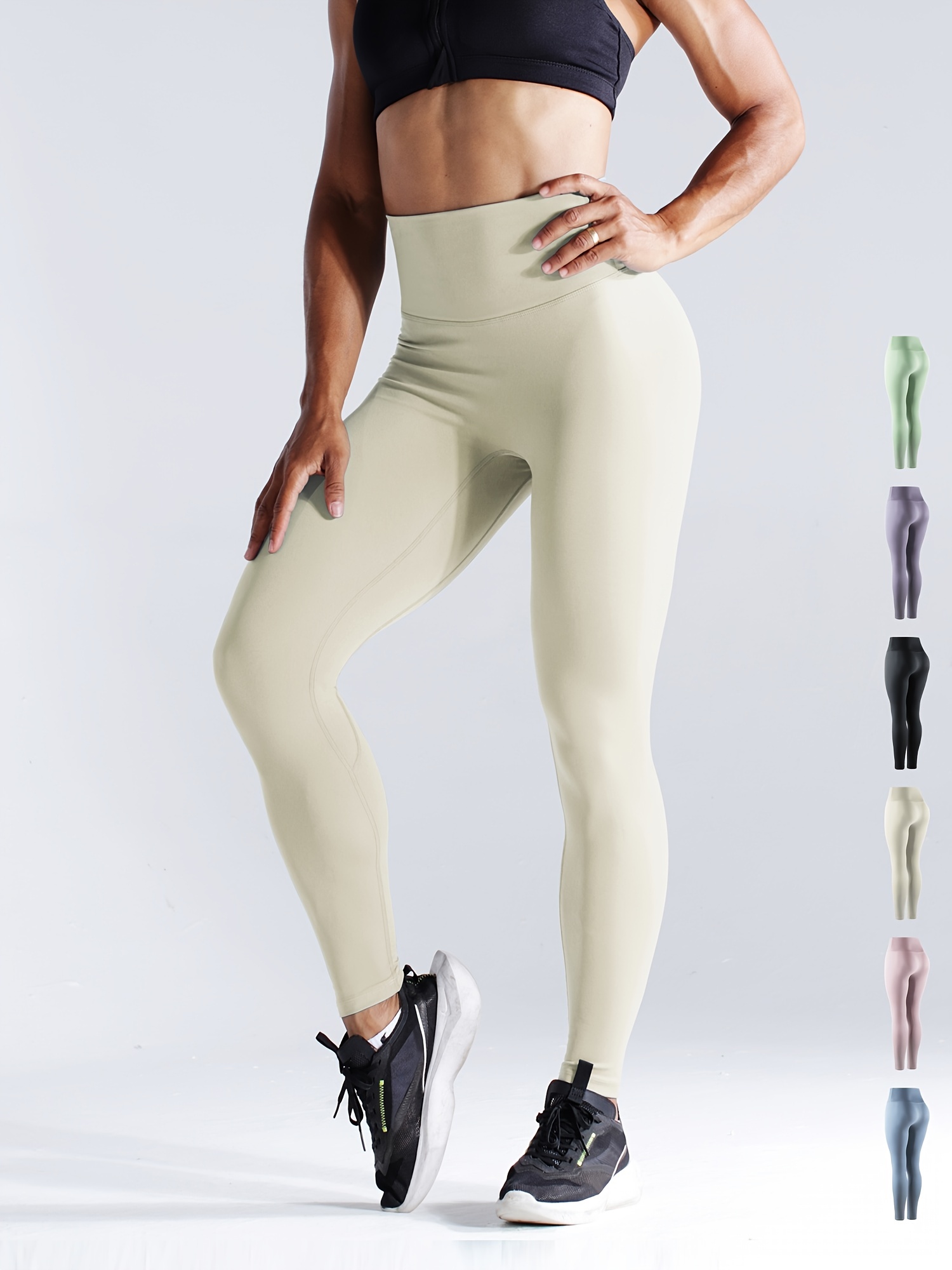 Solid Color High stretch Fitness Yoga Sports Leggings Soft - Temu Italy