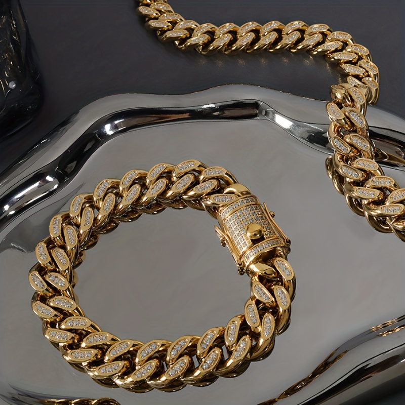 Hip Hop Men's Cuban Fashion Bracelet Color Block Chain Bracelet - Temu