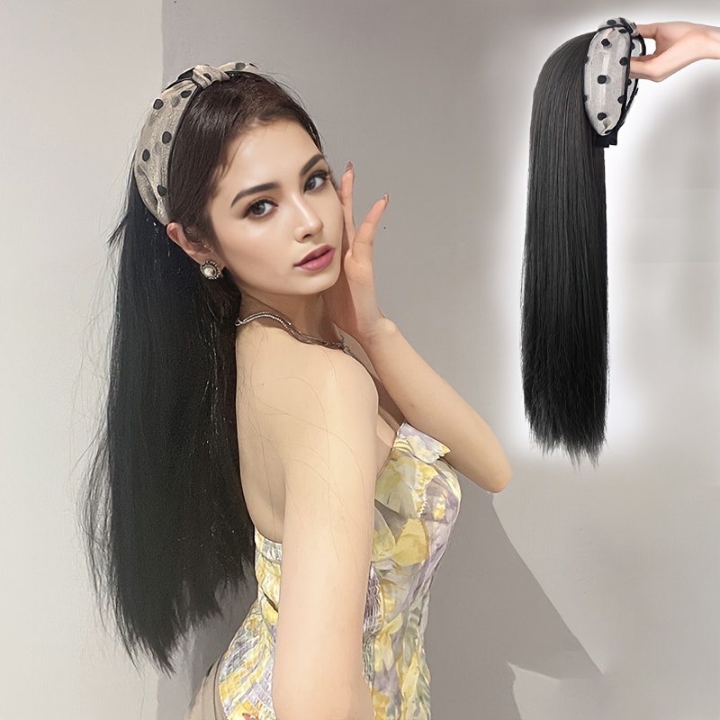 Long Straight Synthetic Wig Headband Headband Wig Half Wig Temu