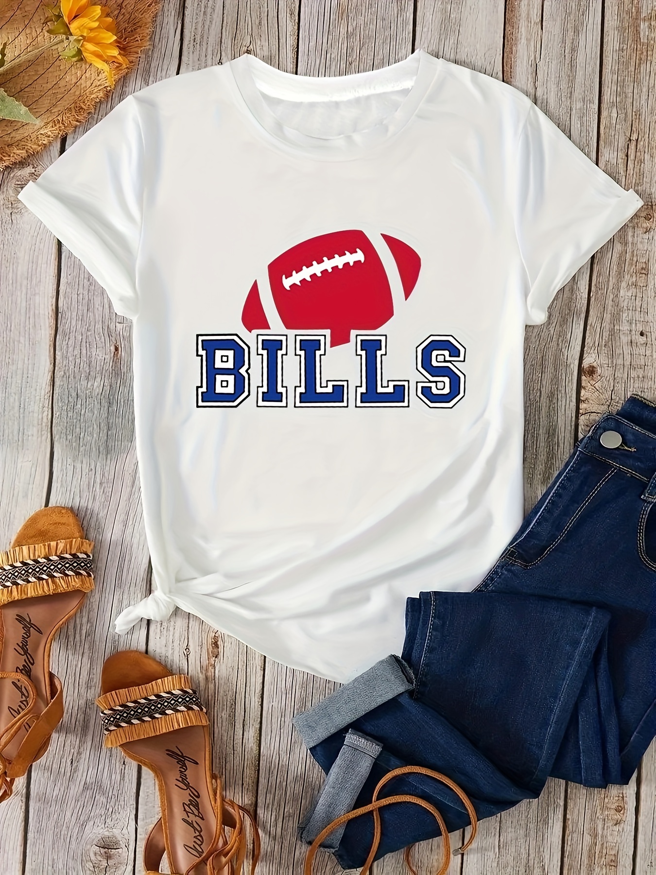 Buffalo Bills Womens 2PCS Football Outfits Casual Pullover Shirts