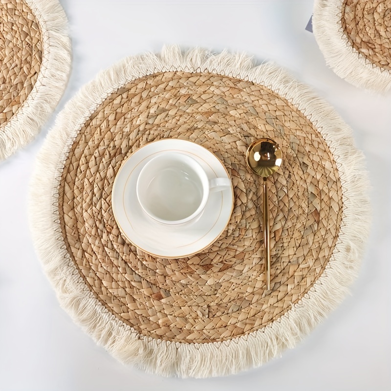 Round Straw Placemats Water Hyacinth Weave Rattan Place Mat Set