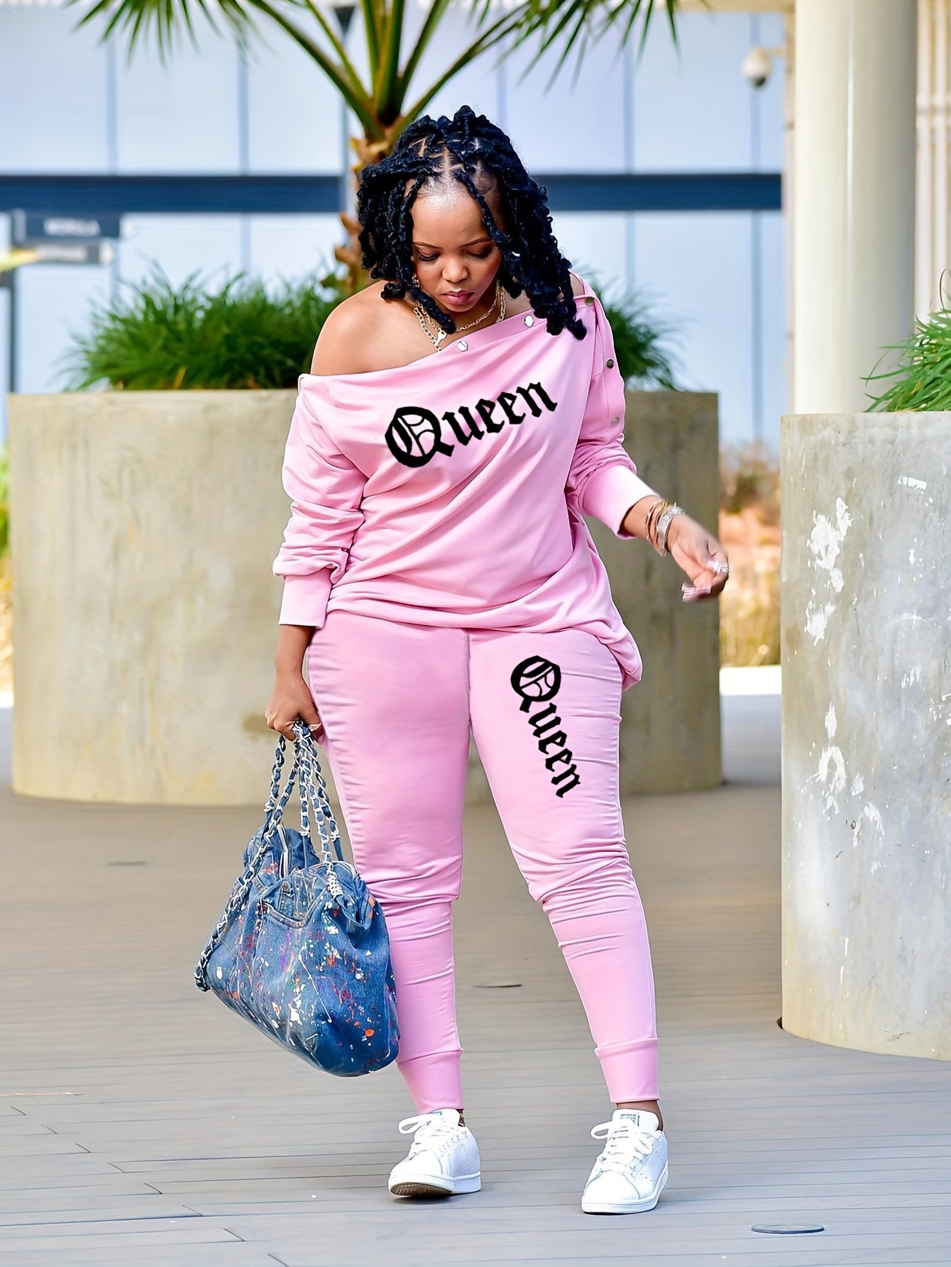 Pink Queen Sweater Pants Set For Women 2 Piece Outfits Long Sleeve