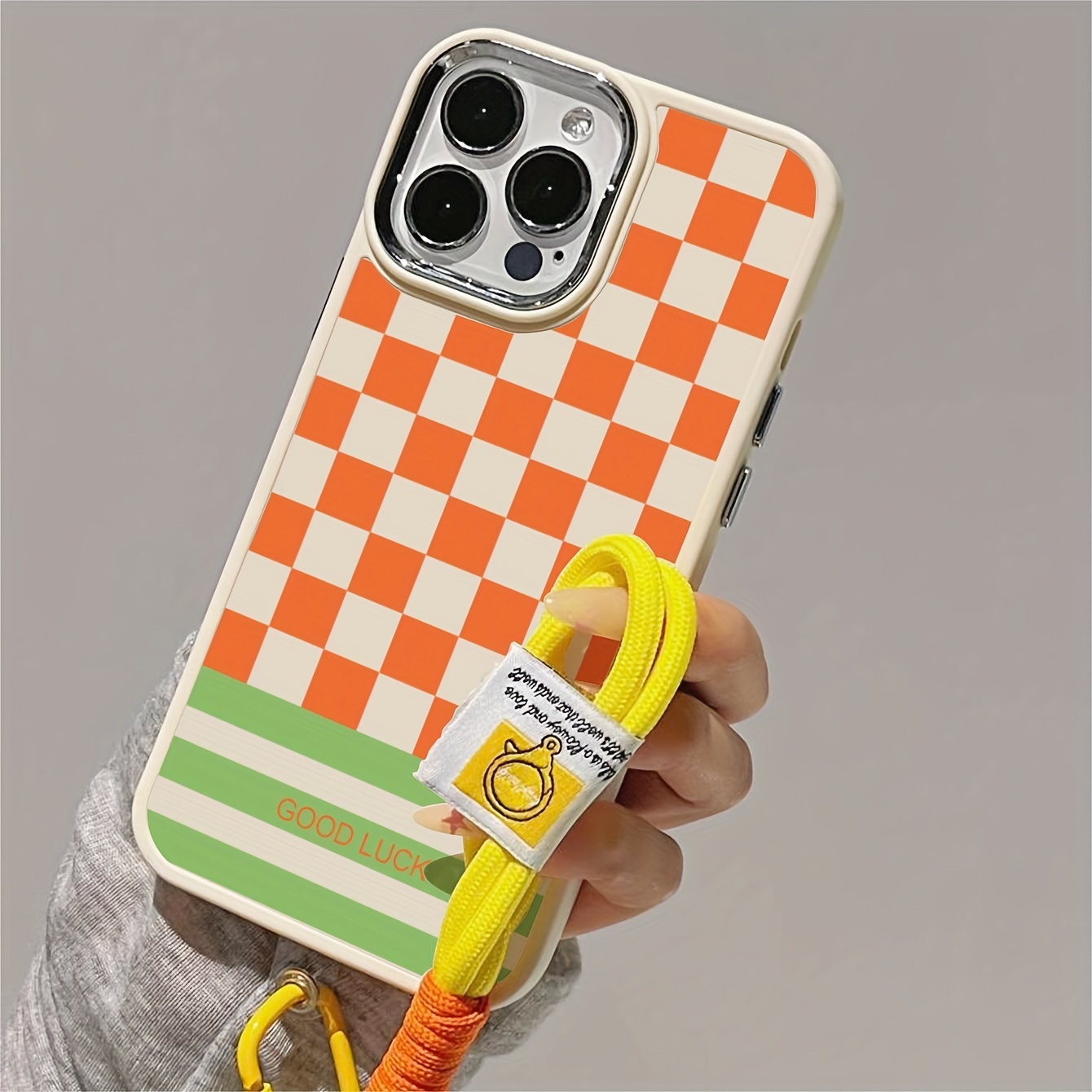 Irregular Plaid Case With Lanyard Dirty Resistant For Iphone 14