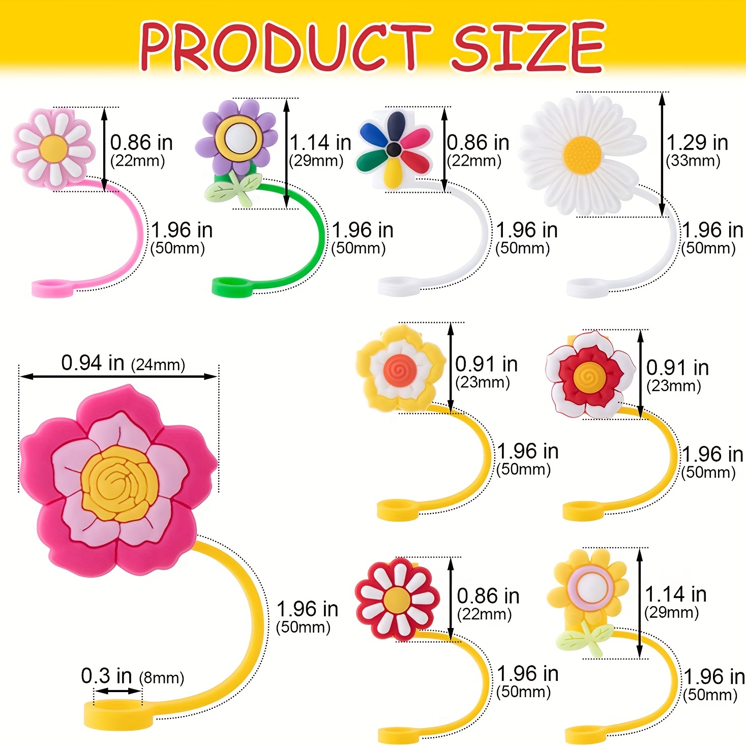 16pcs Reusable Silicone Straw Cover, Cute Flower Shaped Dustproof