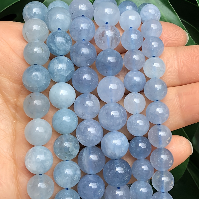 Natural Aquamarine Beads Natural Gemstone Beads Round Stone - Temu