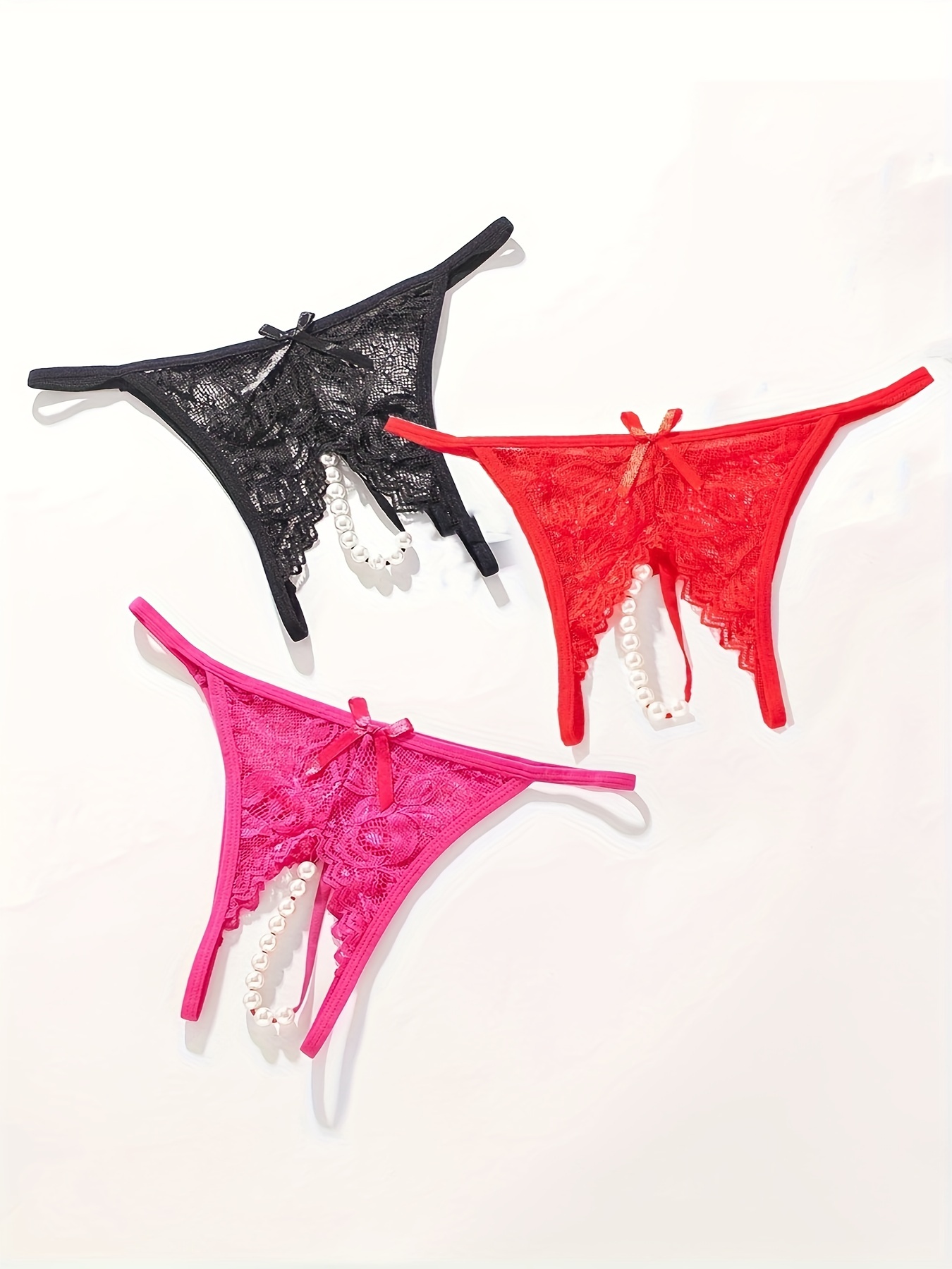 Women Open Crotch Lingerie Lace Panties Plus size G-Strings Bow