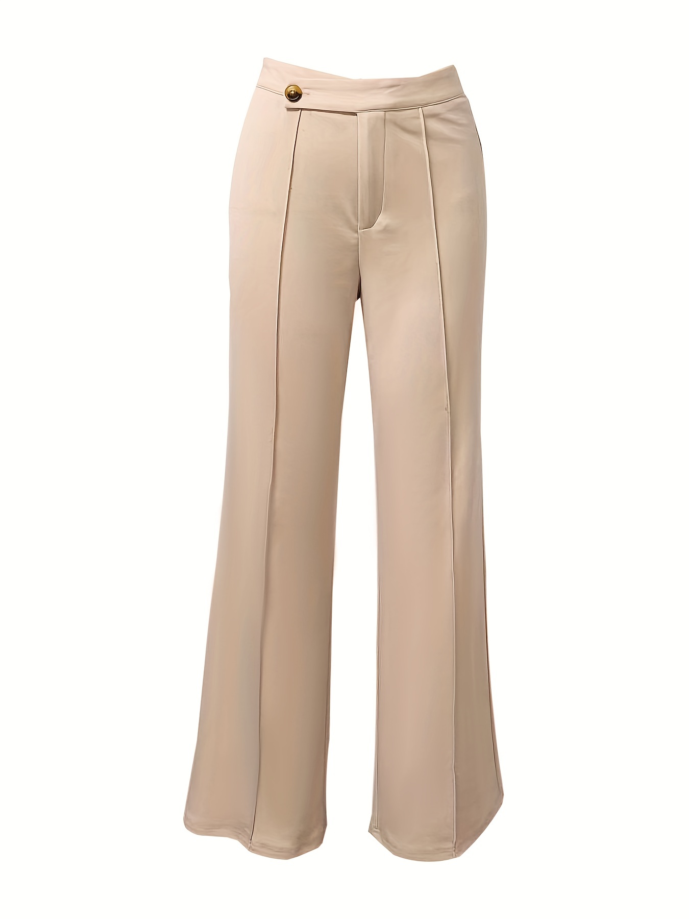 Solid Button Front Pintuck Pants, Casual High Waist Pants, Women's