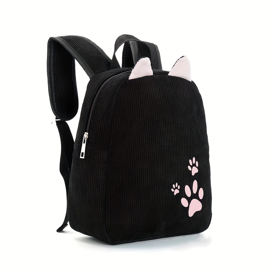 

1pc Mini Corduroy Cute And Comfortable Backpack, Large Capacity Cat Footprint Pattern School Bag