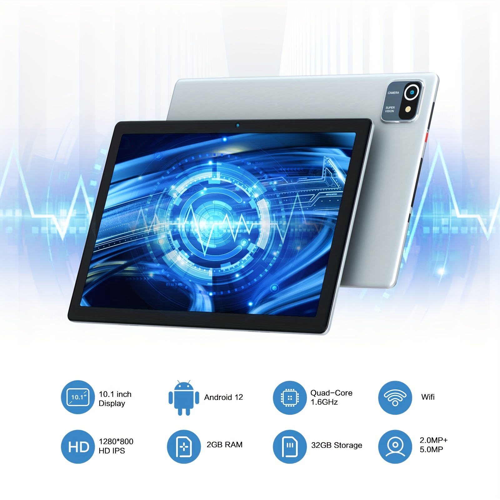 Tablet 10.1 Inch Android 12 Tablet, 2GB * 32GB ROM, 5000mAh Battery Quad  Core IPS HD Touch Screen Tablets