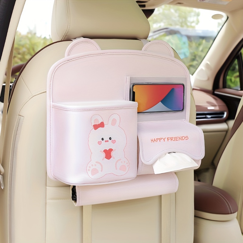 Sac de rangement multifonctionnel pour voiture, joli dessin animé, siège  arrière, sac de rangement monté à l'arrière, poubelle dans la voiture (rose)