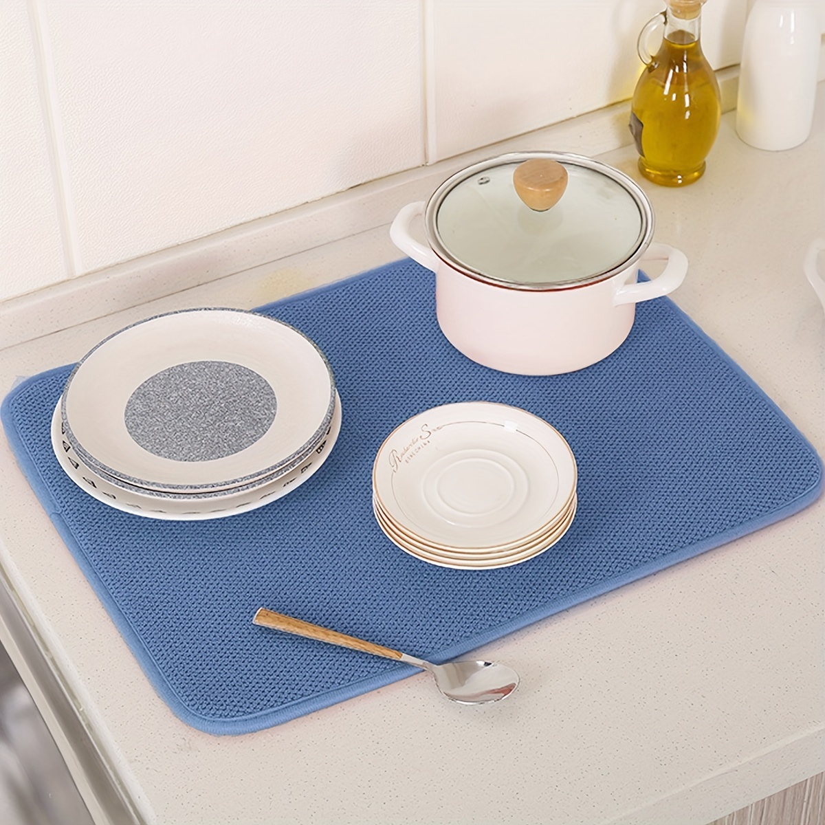 Reversible Dish Drying Mat Absorbent Microfiber Kitchen Stemware