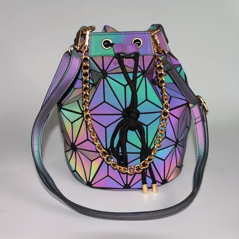 

Mini Luminous Drawstring Bucket Bag, Trendy Crossbody Bag, Women's Geometric Handbag & Shoulder Bag