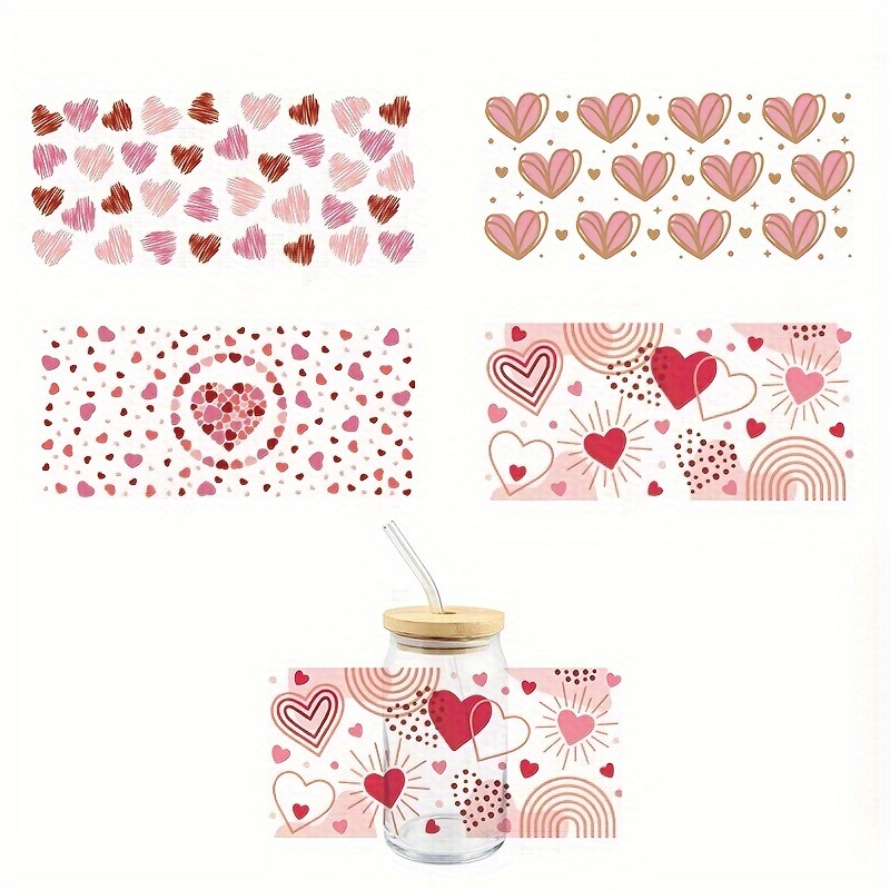 1pc Valentines Day Design UV DTF Cup Wraps For 16 Oz Glass Cup, UV DTF Cup  Wraps For Glass Cups, Wraps For Cups, Glass Stickers For Cups, Cup Decals  UV Transfer Stickers