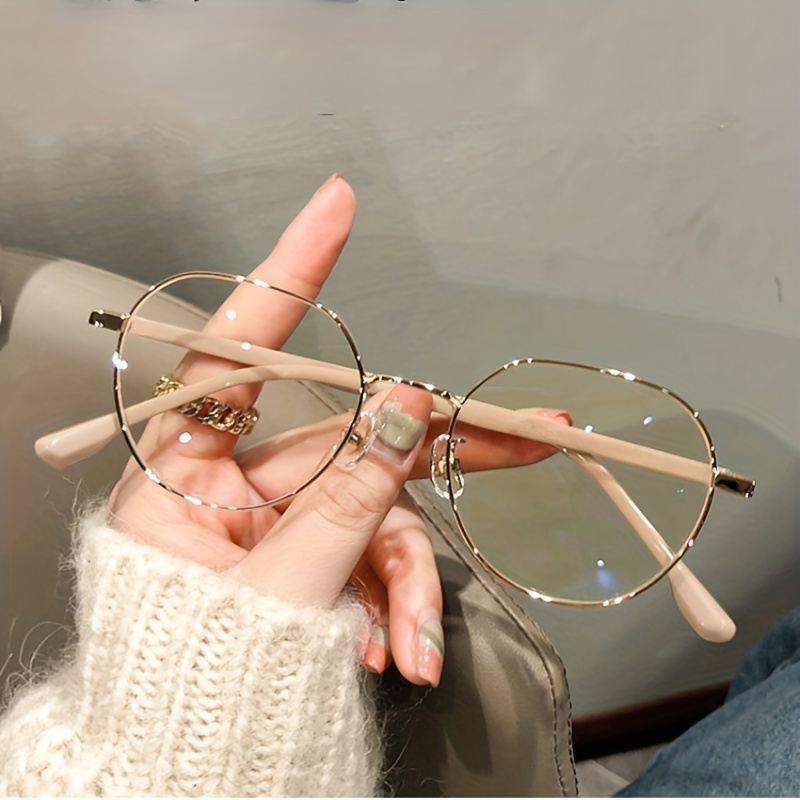 Clear Lens Fashion Glasses For Women Men Metal Round Frame Anti Blue Light  Glasses