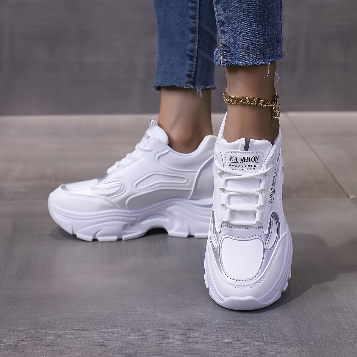 Women's White Platform Sneakers Fashion Lace Outdoor Shoes - Temu Canada
