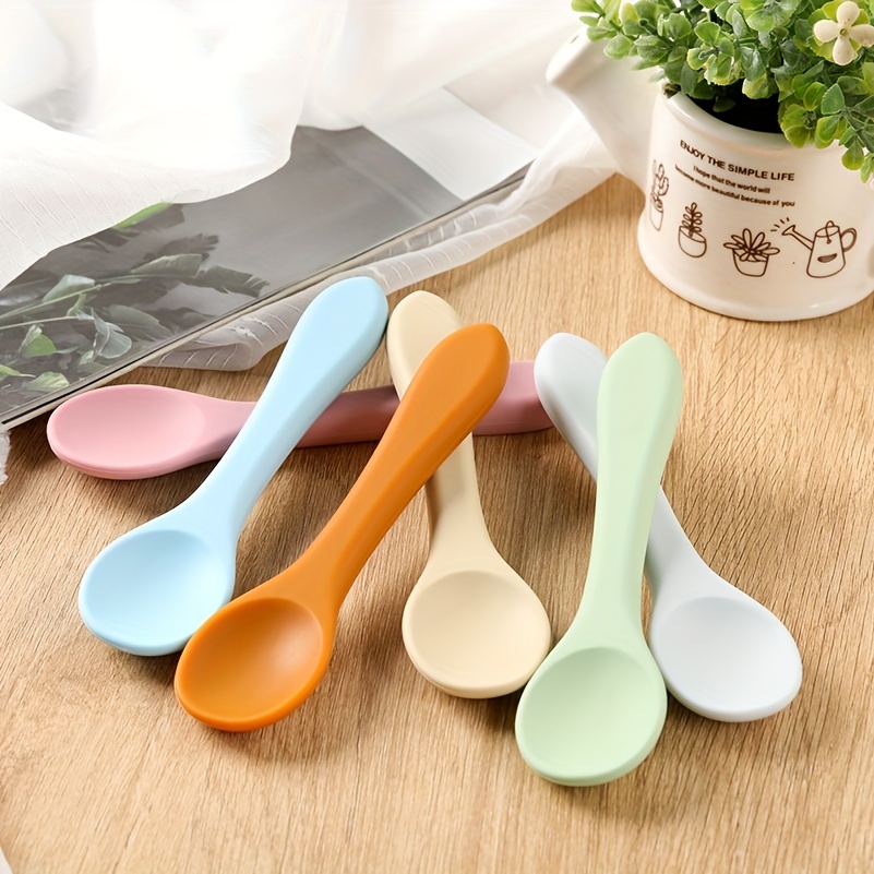 2pcs/pack Silicone Rice Paste Spoon, Baby Training Soft Head And