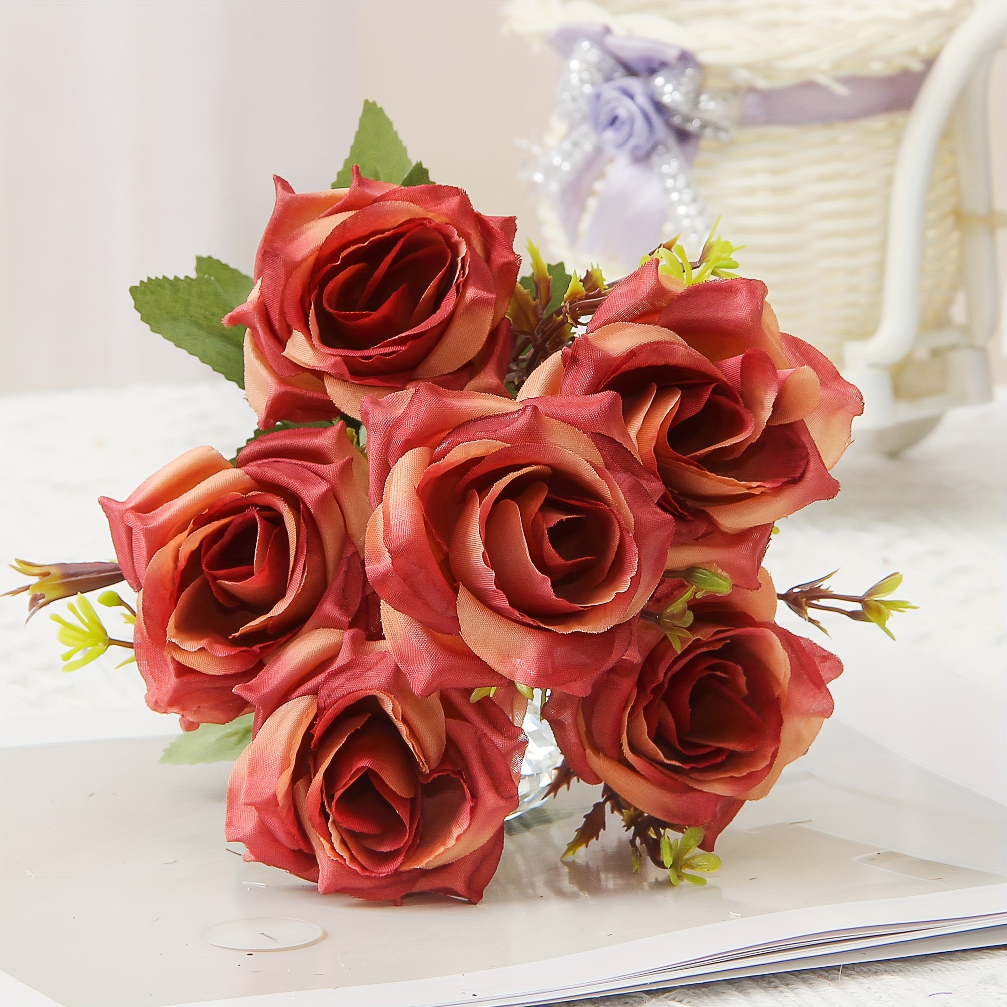 1bundle 6 Heads Rose Artificial Flowers Fake Rose Flower - Temu