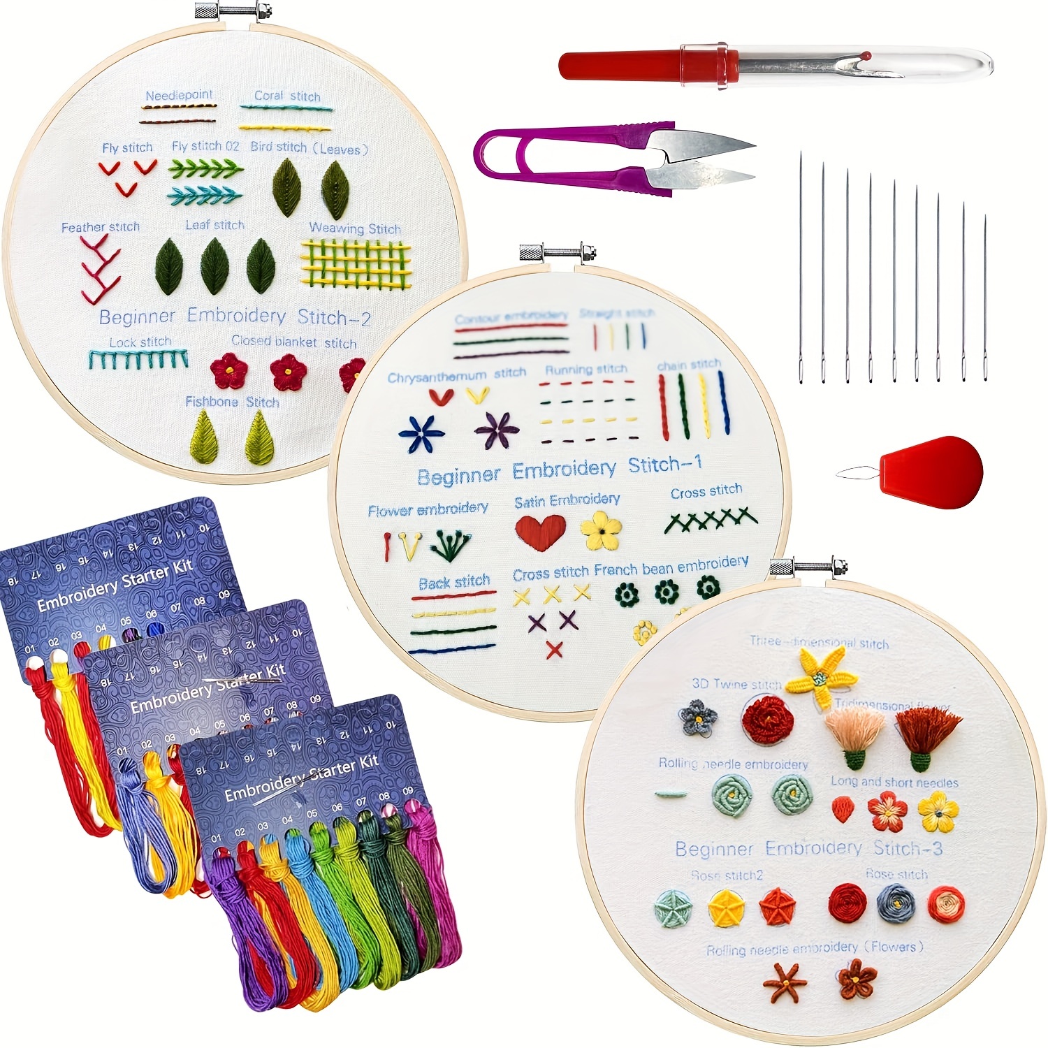 3 Sets Leaves And Flowers Embroidery Practice Kit, Embroidery Kit For  Beginners Adults, Learn To Embroider Kit Adult Beginner, Embroidery  Practice