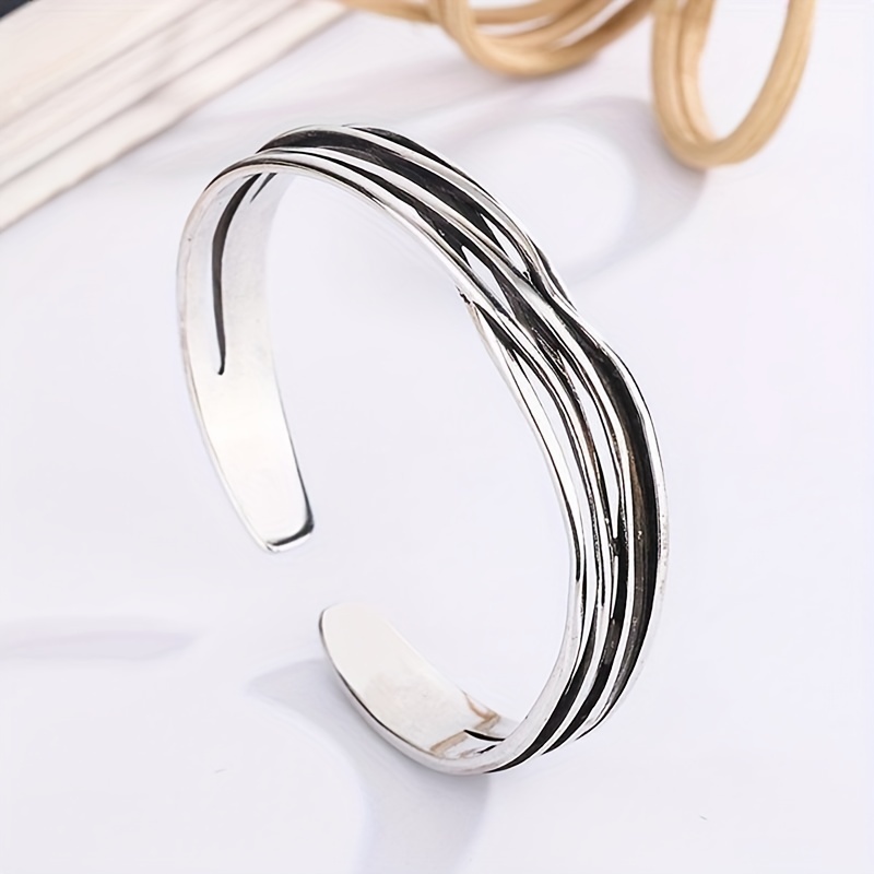 Men's Classic Silver Curved Branch Open Bracelet